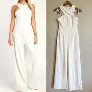 NWOT Criss-Cross Your Mind White Cross-Front Wide-Leg Jumpsuit
